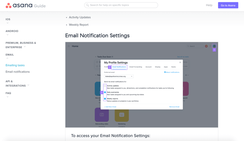 Notifications Asana
